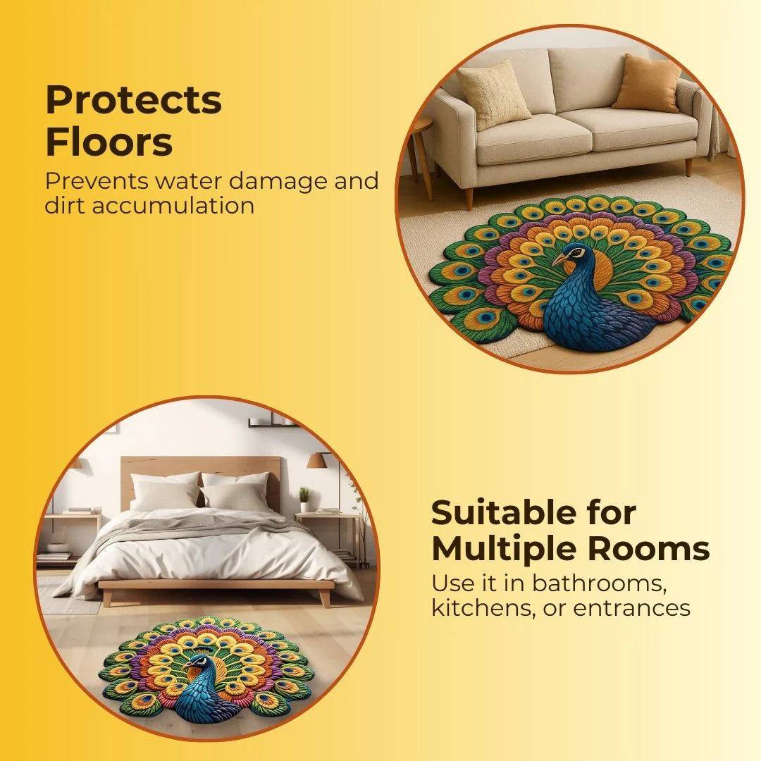 SmartHom Non Slippery  Peacock Floor Mat - Buy 1 Get 1 Free